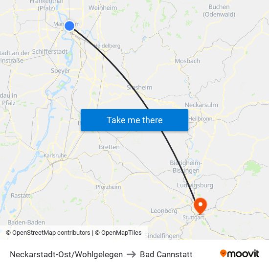 Neckarstadt-Ost/Wohlgelegen to Bad Cannstatt map