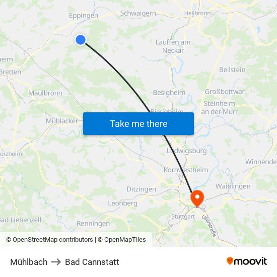 Mühlbach to Bad Cannstatt map