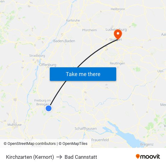 Kirchzarten (Kernort) to Bad Cannstatt map