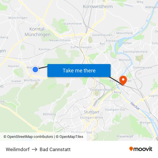 Weilimdorf to Bad Cannstatt map