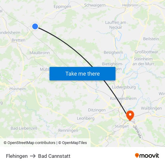Flehingen to Bad Cannstatt map