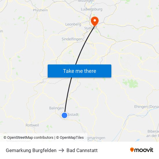 Gemarkung Burgfelden to Bad Cannstatt map