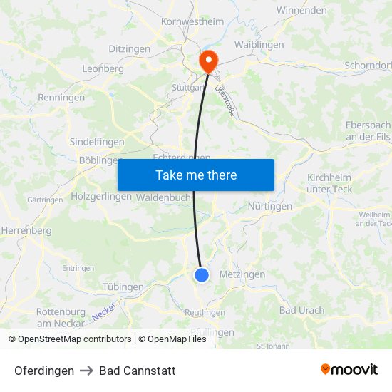 Oferdingen to Bad Cannstatt map