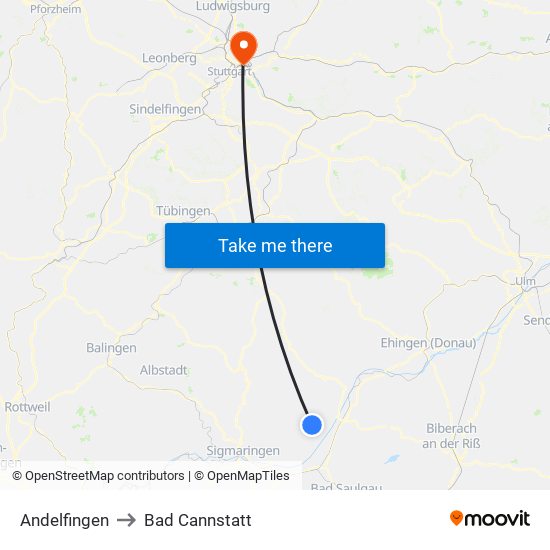 Andelfingen to Bad Cannstatt map