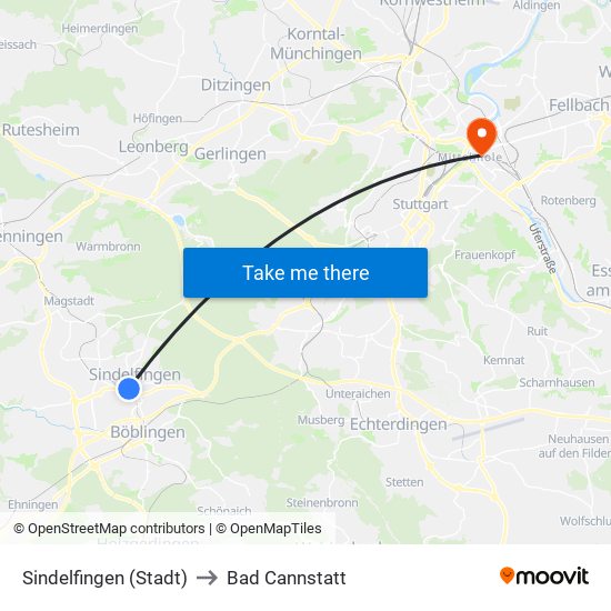 Sindelfingen (Stadt) to Bad Cannstatt map