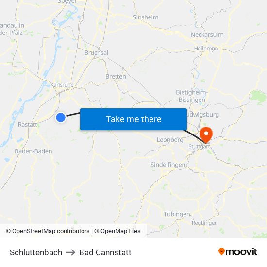 Schluttenbach to Bad Cannstatt map