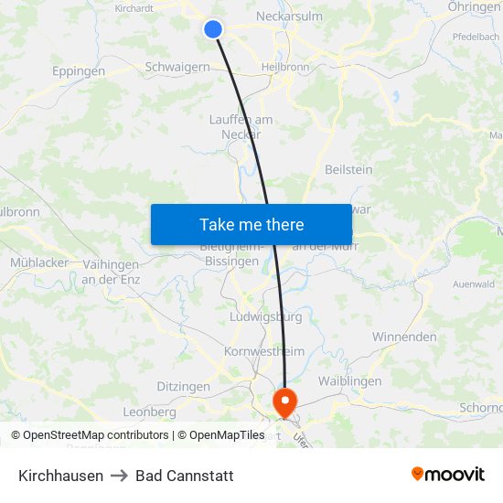 Kirchhausen to Bad Cannstatt map