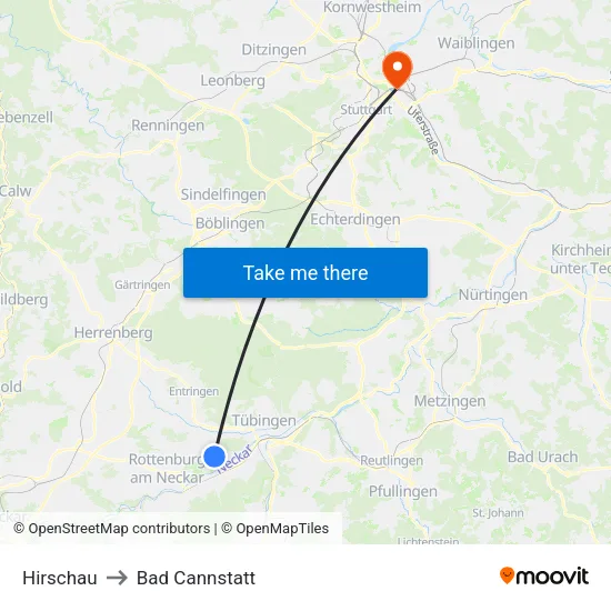Hirschau to Bad Cannstatt map