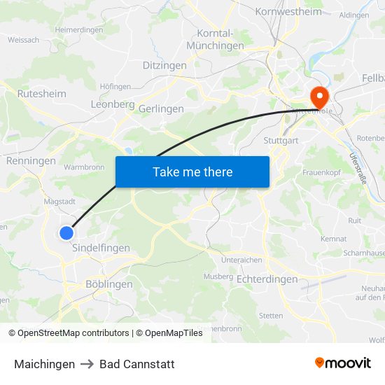 Maichingen to Bad Cannstatt map