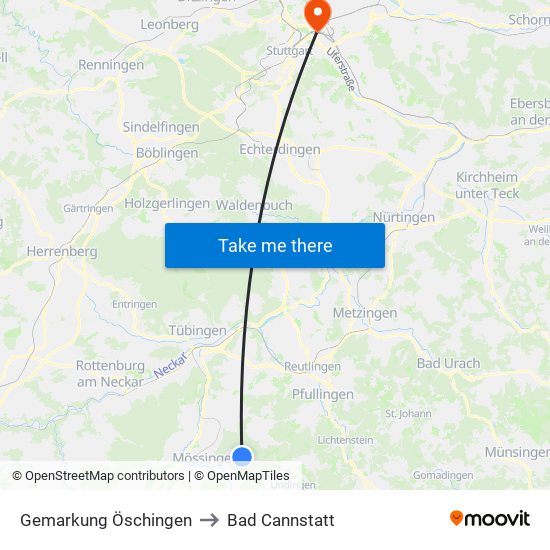 Gemarkung Öschingen to Bad Cannstatt map