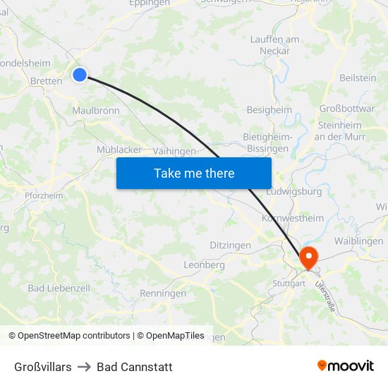 Großvillars to Bad Cannstatt map