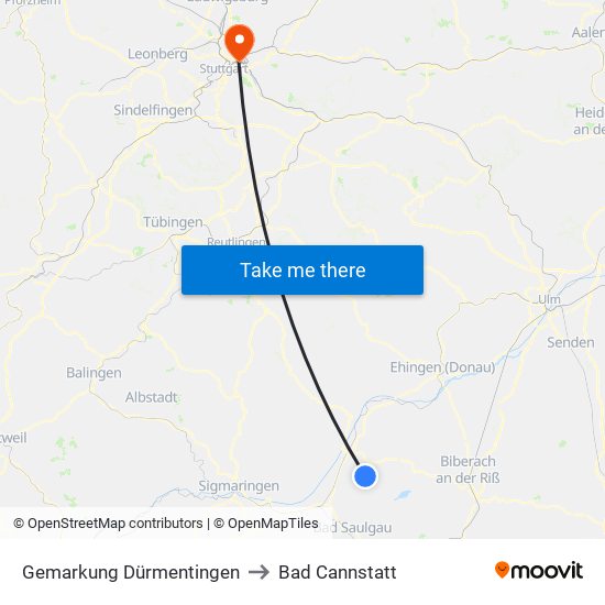 Gemarkung Dürmentingen to Bad Cannstatt map