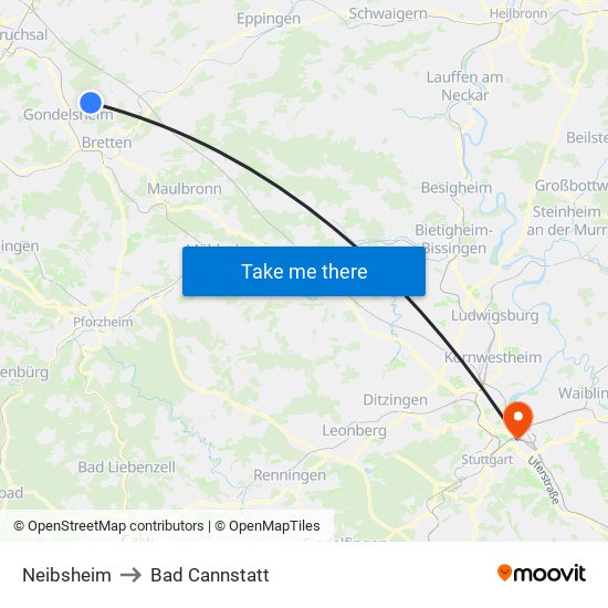 Neibsheim to Bad Cannstatt map