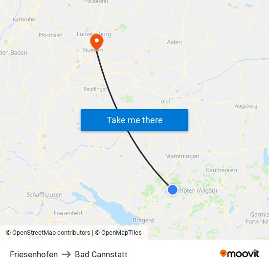 Friesenhofen to Bad Cannstatt map