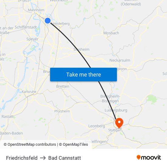 Friedrichsfeld to Bad Cannstatt map