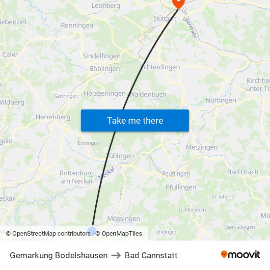 Gemarkung Bodelshausen to Bad Cannstatt map