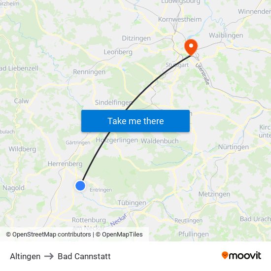 Altingen to Bad Cannstatt map