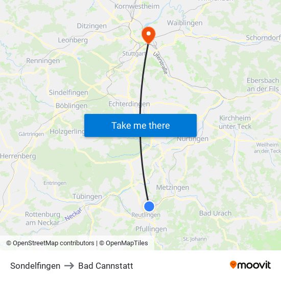 Sondelfingen to Bad Cannstatt map