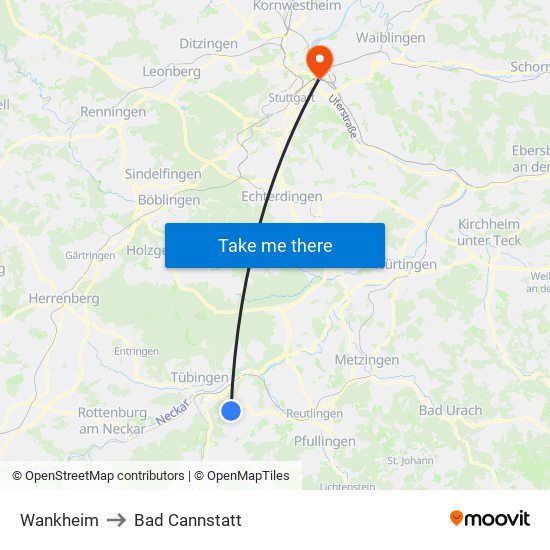 Wankheim to Bad Cannstatt map