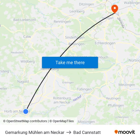 Gemarkung Mühlen am Neckar to Bad Cannstatt map