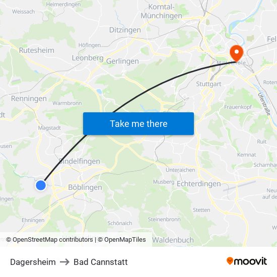 Dagersheim to Bad Cannstatt map