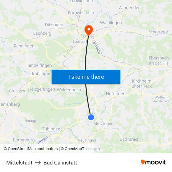Mittelstadt to Bad Cannstatt map