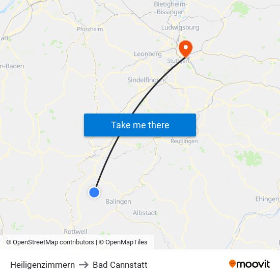Heiligenzimmern to Bad Cannstatt map