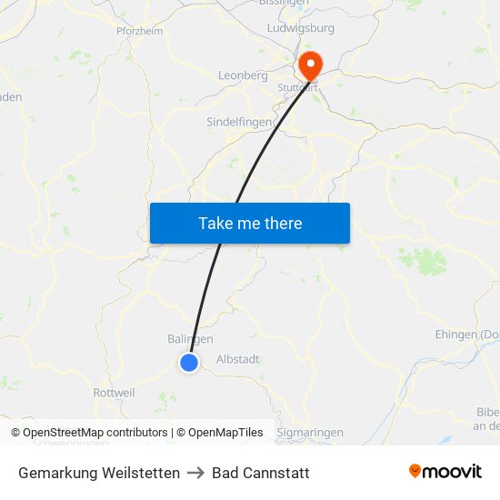 Gemarkung Weilstetten to Bad Cannstatt map