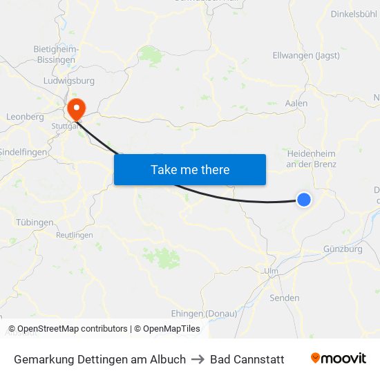 Gemarkung Dettingen am Albuch to Bad Cannstatt map