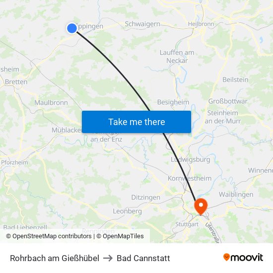Rohrbach am Gießhübel to Bad Cannstatt map