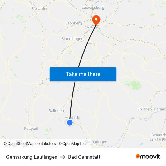 Gemarkung Lautlingen to Bad Cannstatt map
