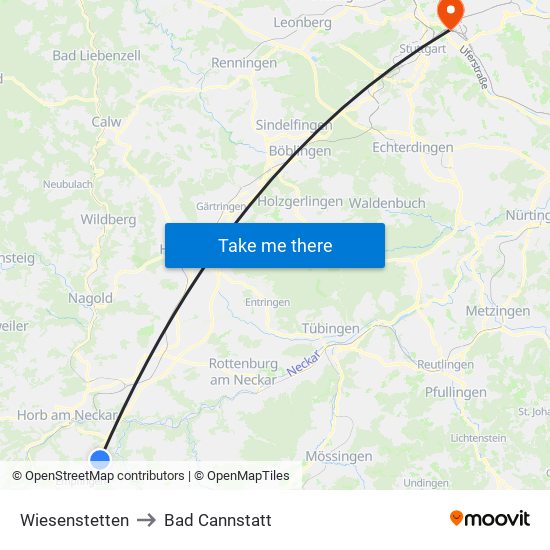 Wiesenstetten to Bad Cannstatt map