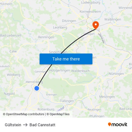 Gültstein to Bad Cannstatt map