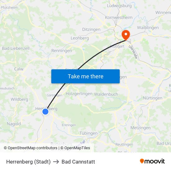 Herrenberg (Stadt) to Bad Cannstatt map