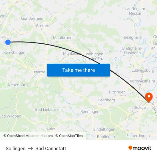 Söllingen to Bad Cannstatt map