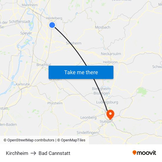 Kirchheim to Bad Cannstatt map