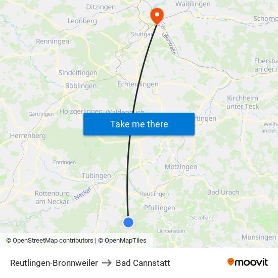 Reutlingen-Bronnweiler to Bad Cannstatt map