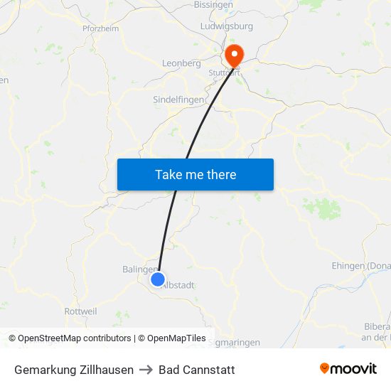 Gemarkung Zillhausen to Bad Cannstatt map