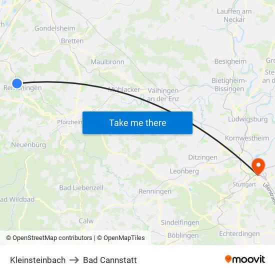 Kleinsteinbach to Bad Cannstatt map