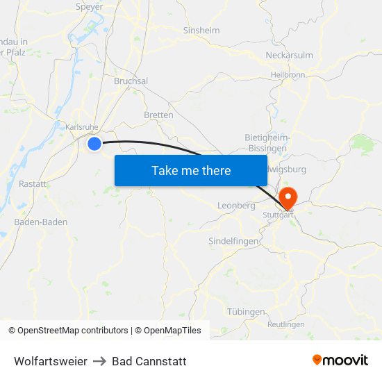 Wolfartsweier to Bad Cannstatt map