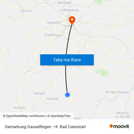 Gemarkung Gauselfingen to Bad Cannstatt map