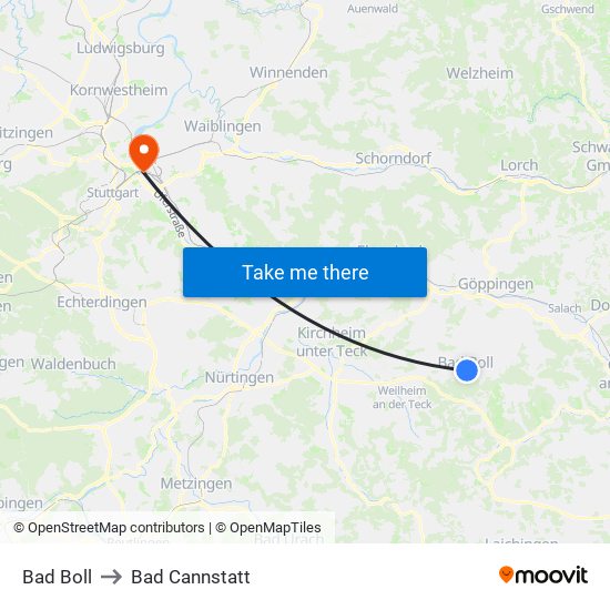 Bad Boll to Bad Cannstatt map