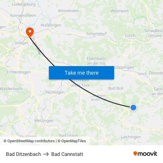 Bad Ditzenbach to Bad Cannstatt map