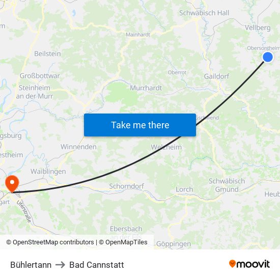 Bühlertann to Bad Cannstatt map