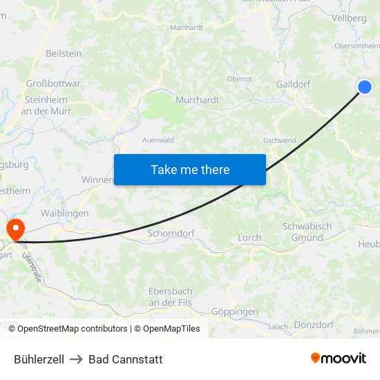 Bühlerzell to Bad Cannstatt map
