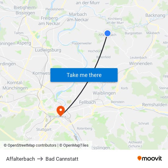 Affalterbach to Bad Cannstatt map