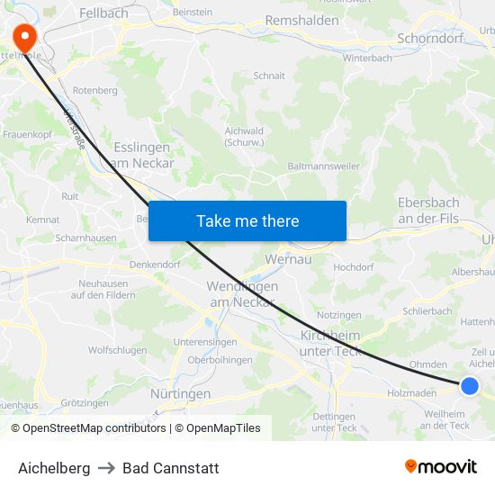Aichelberg to Bad Cannstatt map