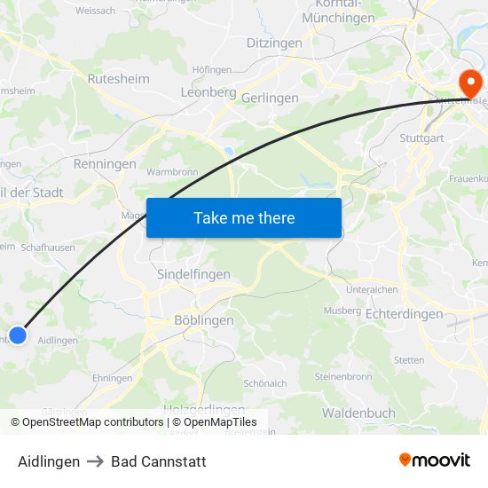 Aidlingen to Bad Cannstatt map