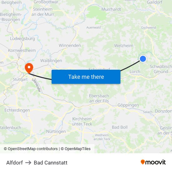 Alfdorf to Bad Cannstatt map