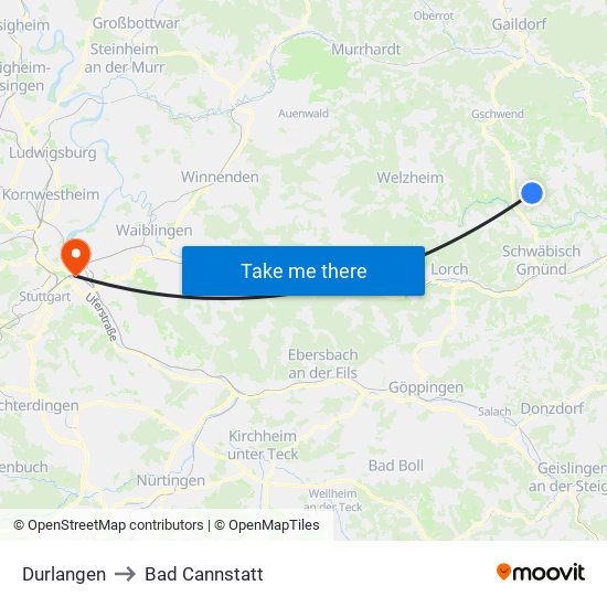 Durlangen to Bad Cannstatt map
